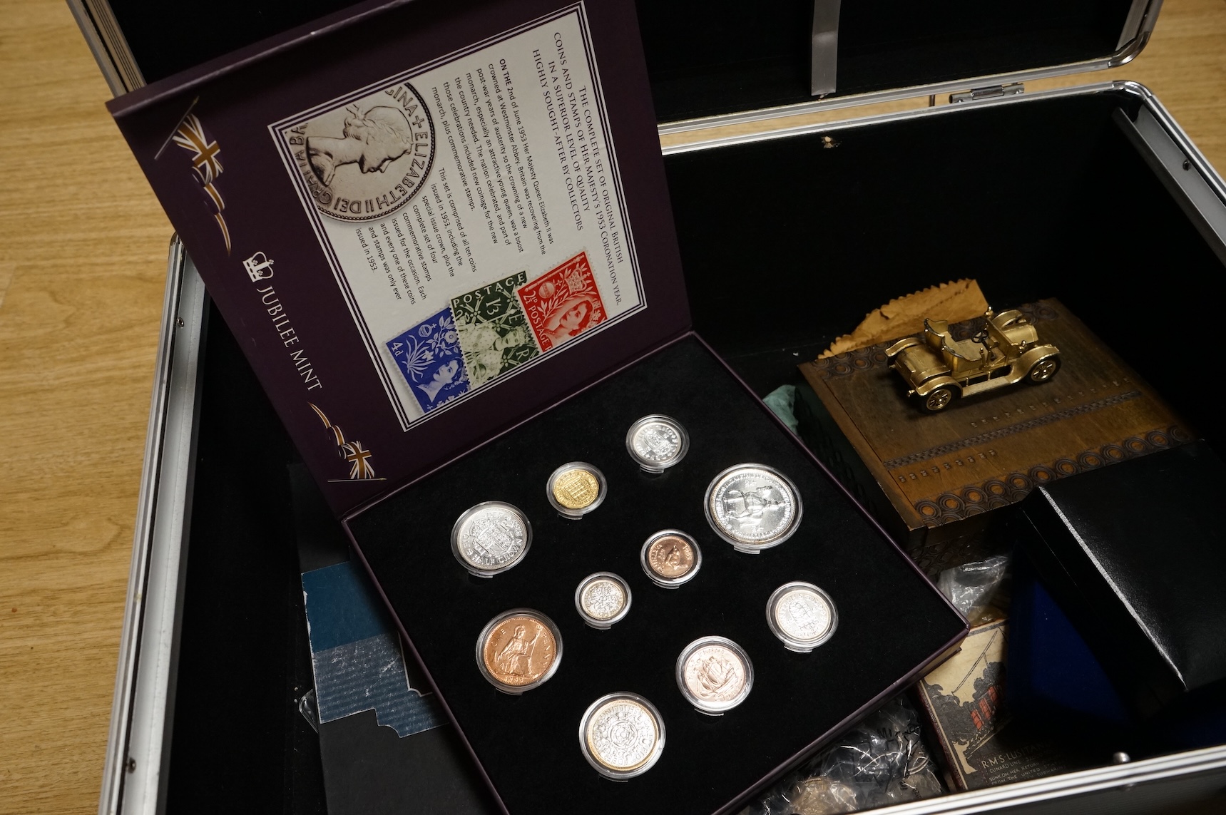 A collection of coins, etc.